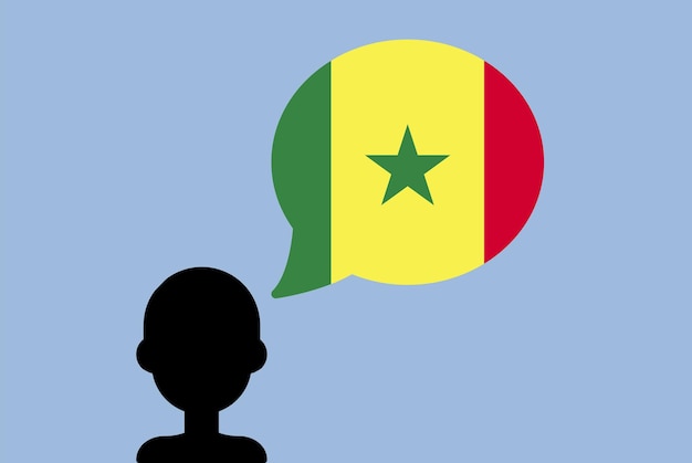 Vector senegal flag with speech balloon silhouette man with country flag learning senegalese language