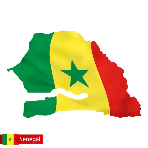 Senegal kaart met wapperende vlag van land