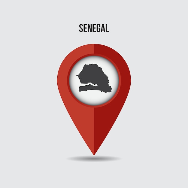 Senegal map on location pin. 3D pointer with map isolated on a background.