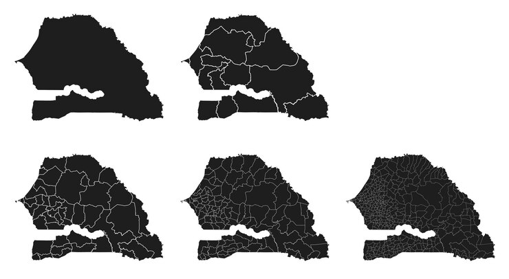 Vector セネガルの地図と地域分割