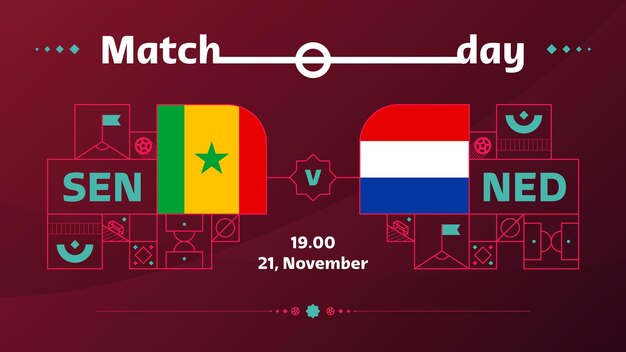 Senegal nederland match football 2022 2022 world football competition kampioenschap match versus teams intro sport achtergrond kampioenschap competitie poster vector illustratie