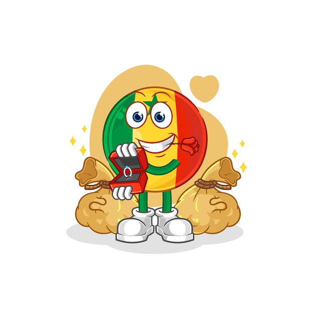 Senegal propose with ring cartoon mascot vector