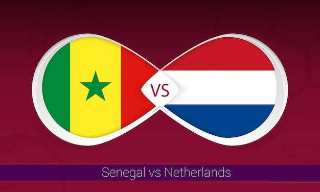 Senegal vs Nederland in voetbalcompetitie Groep A Versus-pictogram op voetbalachtergrond