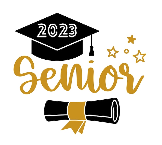 Senior 2023 Trendy kalligrafie inscriptie met scroll en dop