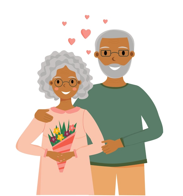 Vector senior african american loving couple eldelry african woman and man black american grandparents