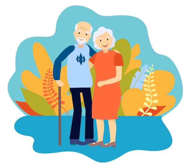 Vector senior age family romantic pastime pensioners pastime healthy lifestyle old couple spends time