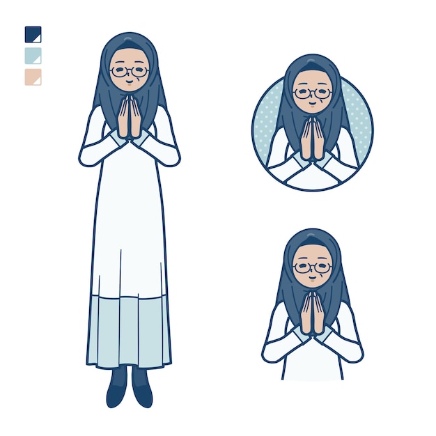 A senior arabic woman with press hands in prayer images