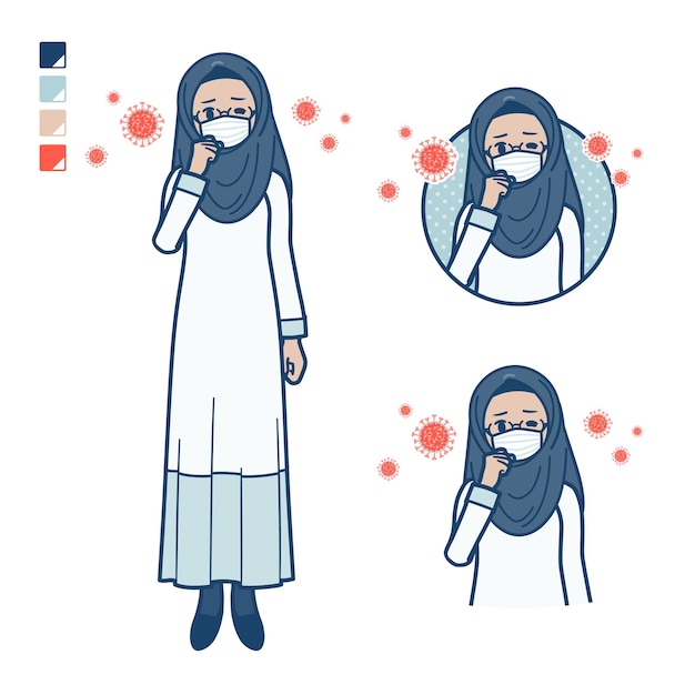 A senior arabic woman with put on a mask and cough images