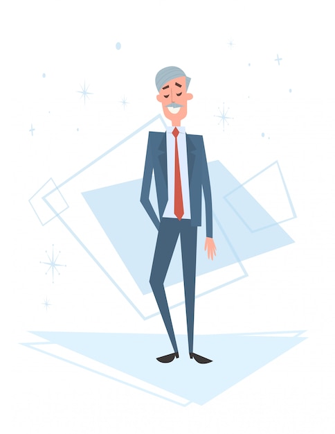 Vector senior business man human resources, businessman cartoon character full length