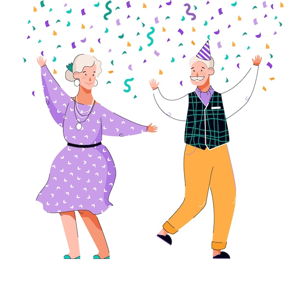 Vector senior couple dancing hand drawn