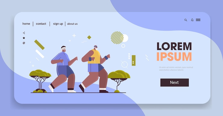 Vector senior couple in sportswear running outdoor grandparents pensioners doing physical exercises active old age