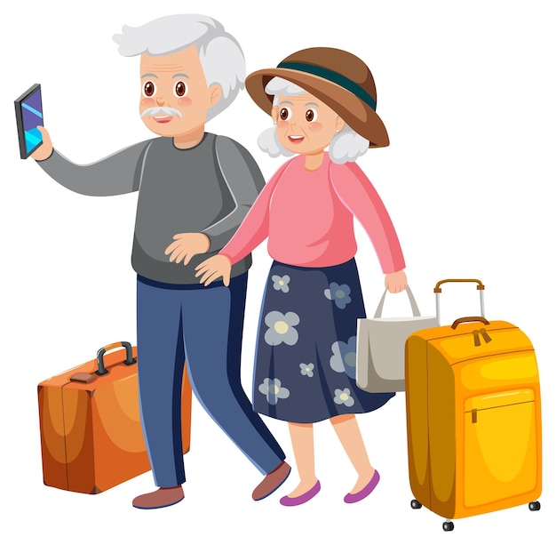 Senior couple travel with luggages