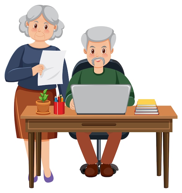 Senior couple using laptop