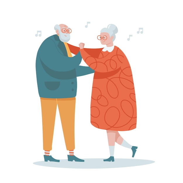 Vector senior couples dance elderly people romantic date concept happy old men and women embracing holding