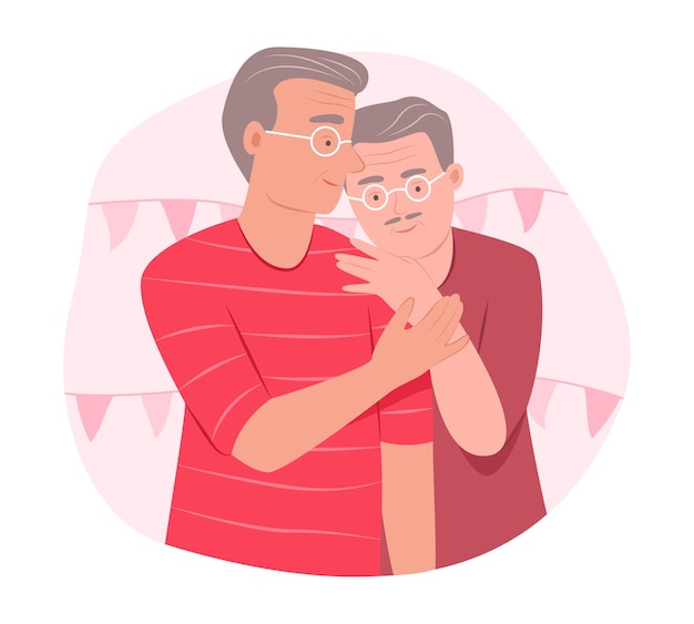 Senior Gay Men Couple vallen verliefd op LGBT Concept Illustration