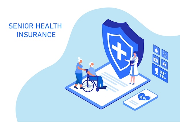 Senior health insurance concept, elderly on wheelchair buy medical and healthcare insurance