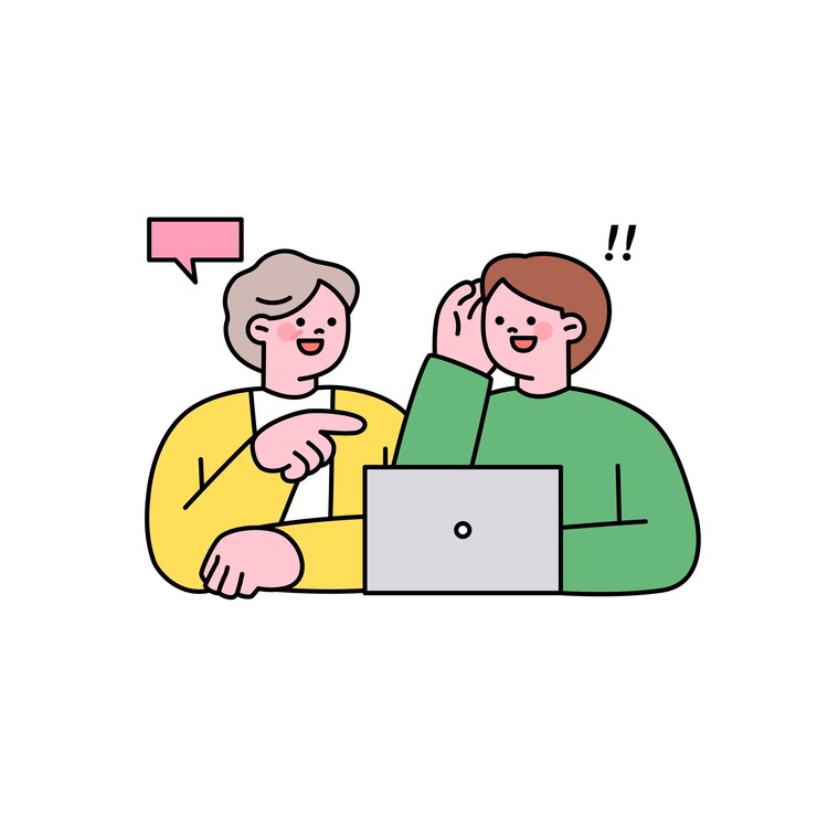 वेक्टर senior lifestyle character an elderly woman is imparting knowledge to a young boy through a computer