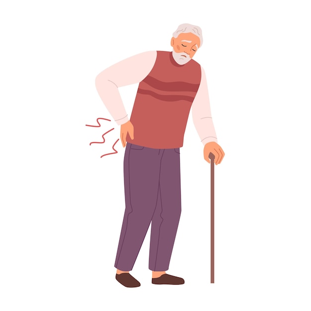 Vector senior male character with backaches