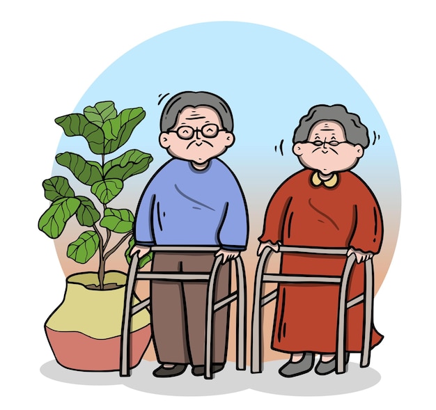 Senior man en vrouw vectorillustratie in vlakke stijl