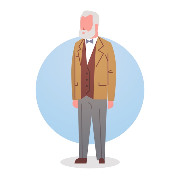 Vector senior man grandfather gray hair male icon full length