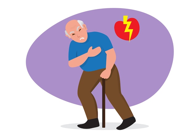 Senior man having a heart attack Elderly people with chest pain vector illustration