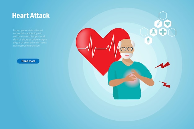 Senior man met borst die lijdt aan een hartaanval Rood hart met ECG EKG hartslag pulslijn