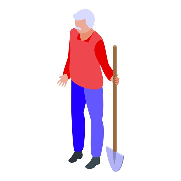 Icona di pensionamento della pala dell'uomo anziano isometrica dell'icona del vettore di pensionamento della pala dell'uomo anziano per il web design isolato su sfondo bianco