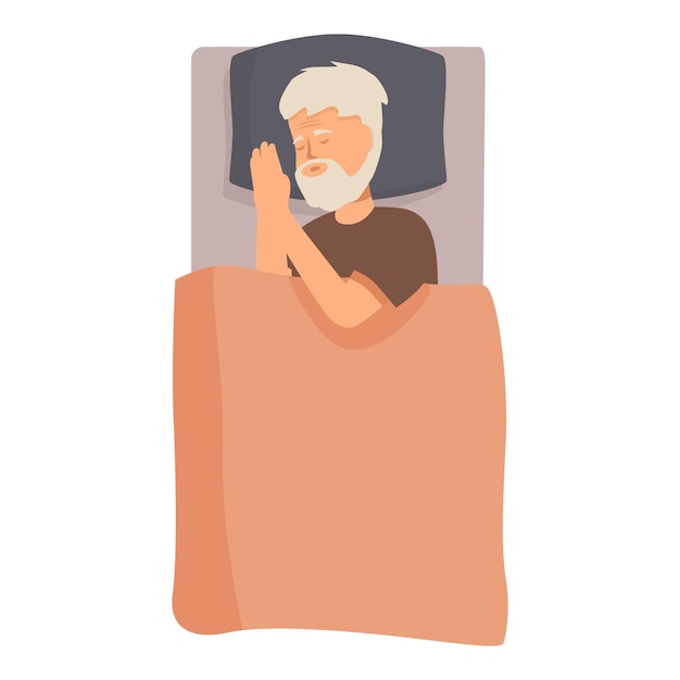 の下に手を置いてベッドで静かに眠っている年配の男性