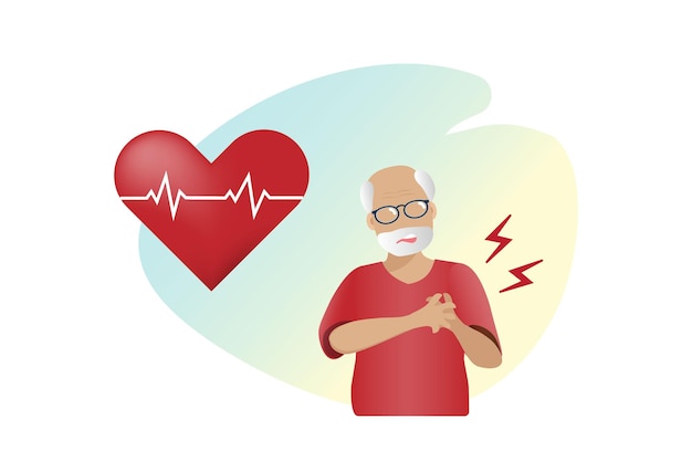 senior man suffering from heart attack medical and health care awareness for elderly