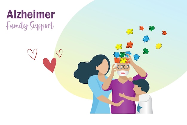 치매 알츠하이머병 기억력과 뇌 상실을 앓고 있는 노인, 가족 사랑 지원