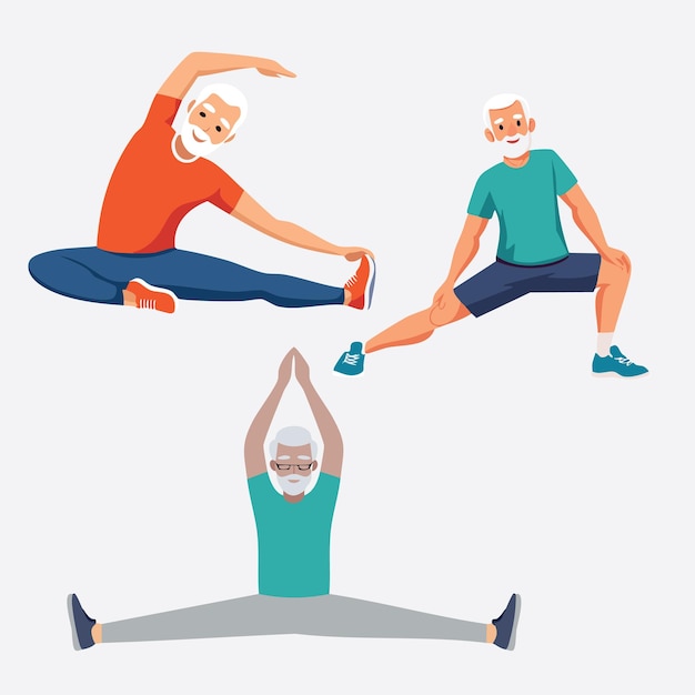 senior men exercising and stretching