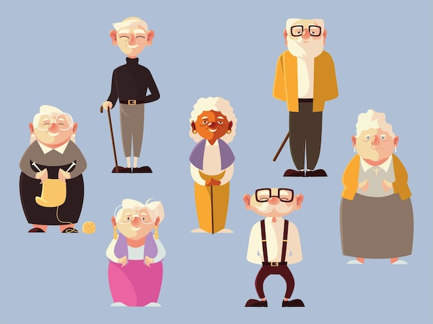 Senior people, elderly women and men characters