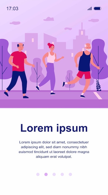 Vector senior people jogging in city park. old men and women running marathon   illustration. lifestyle and sport concept for banner, website  or landing web page