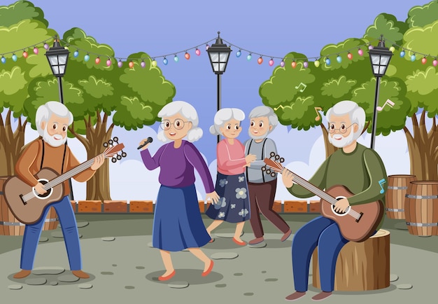 Senior people playing music at park