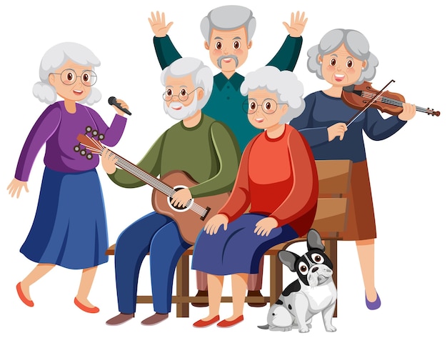 Senior people playing musical instrument