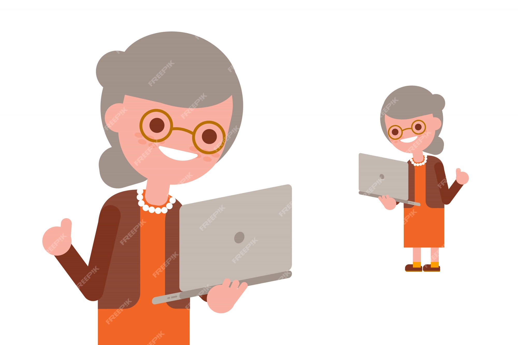 Premium Vector  Happy granny with laptop vector illustration a