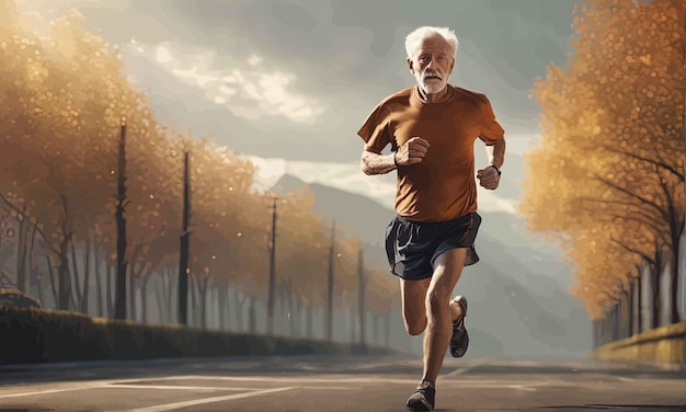 Vector senior sportsman running in autumn parksenior sportsman running in autumn parksenior man running i