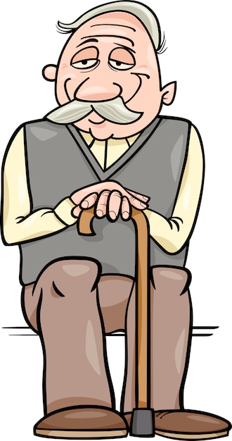 Vector senior with cane cartoon illustration