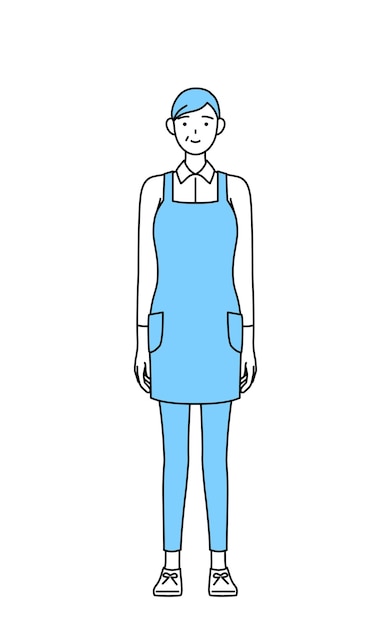 A senior woman in an apron