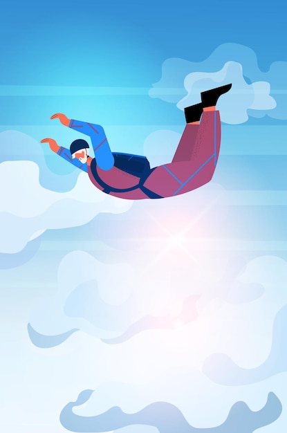 ベクトル スカイダイビング中に飛んでいる年配の女性は、パラシュートの自由落下アクティブな老後と空中に浮かんでいる高齢のスカイダイバーをジャンプします