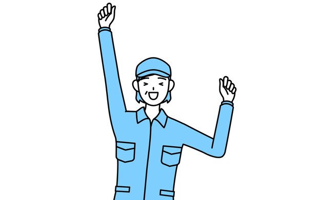 Senior woman in hat and work clothes smiling and jumping