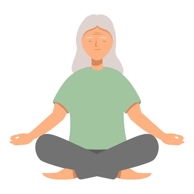 Senior woman meditating in lotus position finding inner peace