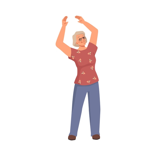 Vector senior woman stretching working out