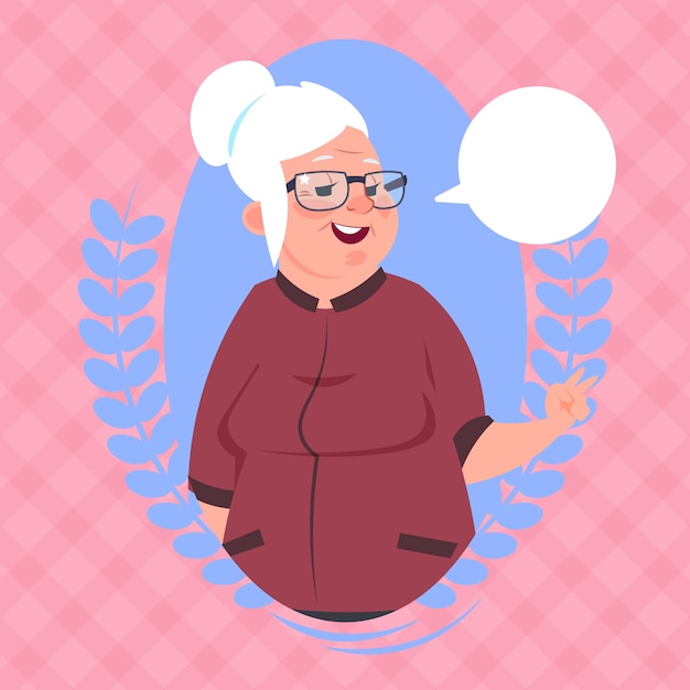 Vector senior woman with chat bubble modern grandmother icon lady