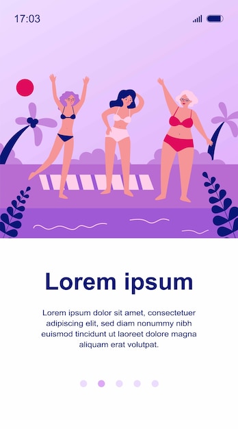 Donne anziane che si distendono sulla spiaggia. mare, nonna, illustrazione per il tempo libero. concetto di stile di vita e vacanza per banner, sito web o pagina web di destinazione