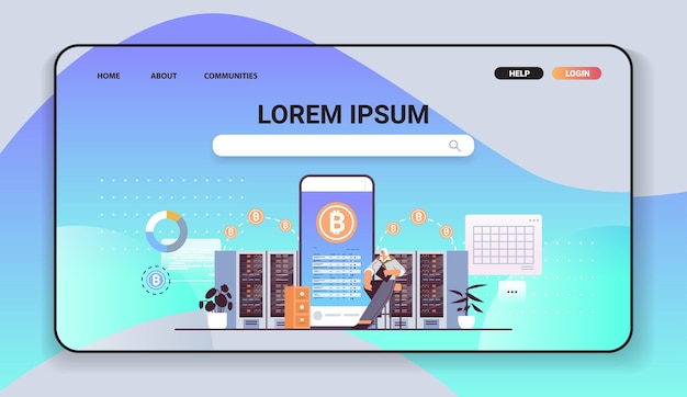 Senior zakenman kopen of verkopen bitcoins op smartphone online geld overmaken internet betaling cryptocurrency blockchain concept horizontale volledige lengte vectorillustratie