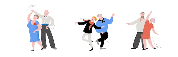 Senioren dansen platte vector illustratie Oudere mannen en vrouwen brengen actief tijd door