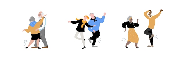 Senioren dansen platte vector illustratie Oudere mannen en vrouwen brengen actief tijd door