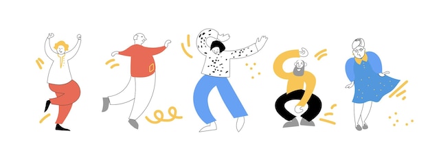 シニアダンスフラットベクトルイラスト 高齢者の男女が積極的に時間を過ごす
