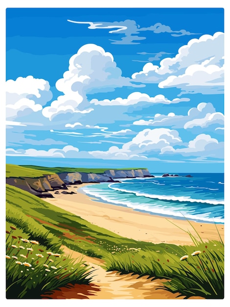 Vector sennen cove cornwall vintage travel poster souvenir postcard portrait painting wpa illustration